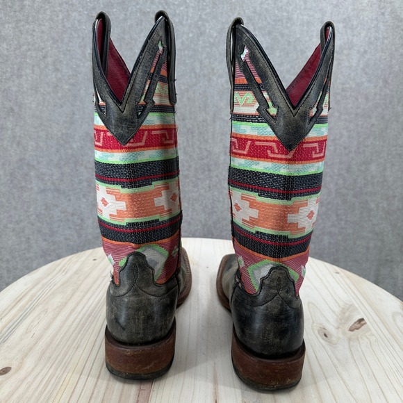 Macie Bean Women Size 8 Black Cracktacular Leather Aztec Serape Cowboy Boots - Picture 5 of 16